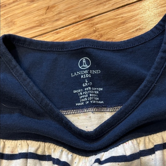 Lands' End Kids East Coast Prep Navy & White Striped Long Sleeve Dress 6X-7 - Picture 2 of 3